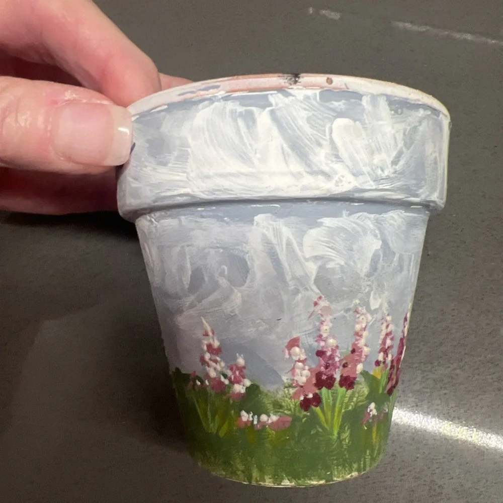 Set of 2 Small Hand Painted Plant Flower Pots With Bunnies